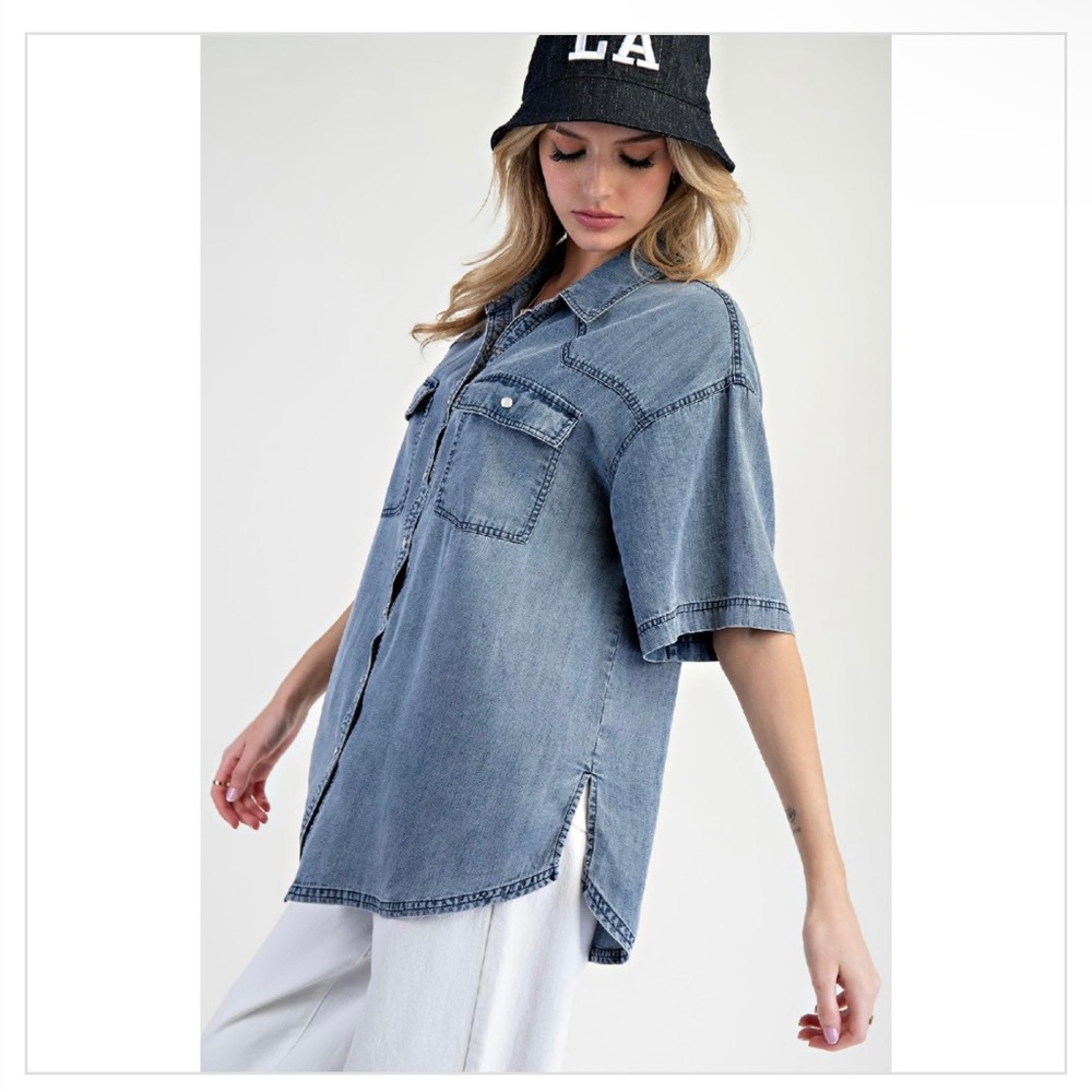 Easel Tencel Denim Button Down Shirt